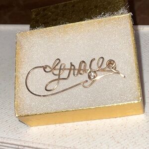 Grace Name Brooch Pin Gold-Tone Metal & Sparkly Stone